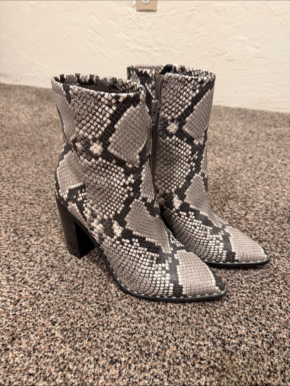 Aldo Gray Snake-Print Block Heel Ankle Boots
